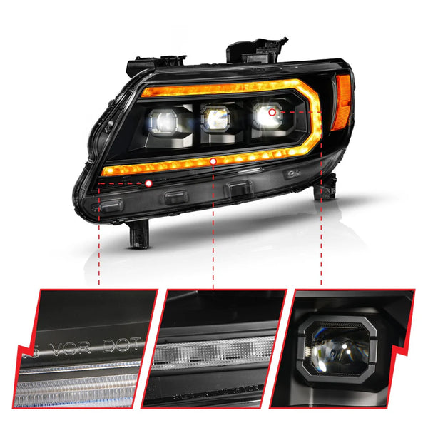 ANZO 2015 - 2022 Chevy Colorado Full LED Headlights w/ Initiation (Amber DRL) - Black