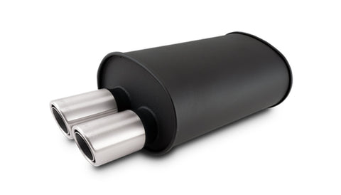 Vibrant Streetpower Flat Black Muffler 9.5x6.75x15in Body 2.5in Inlet ID 3in Tip OD w/Dual Angle Tips