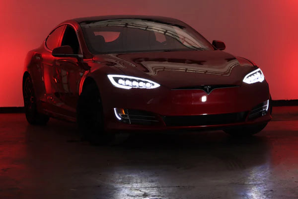 AlphaRex 2012 - 2021 Tesla Model S NOVA LED Proj Headlights Alpha-Black w/Actv Light & Seq.Sig / SB DRL