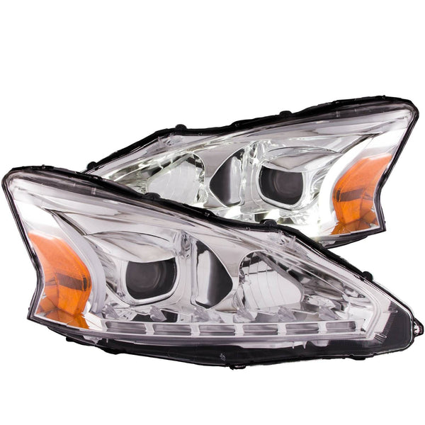 ANZO 2013 - 2015 Nissan Altima Projector Headlights w/ Plank Style Design Chrome
