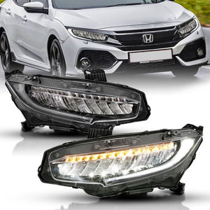 ANZO 2016 - 2018 Honda Civic Projector Headlights Plank Style Black w/Amber/Sequential Turn Signal