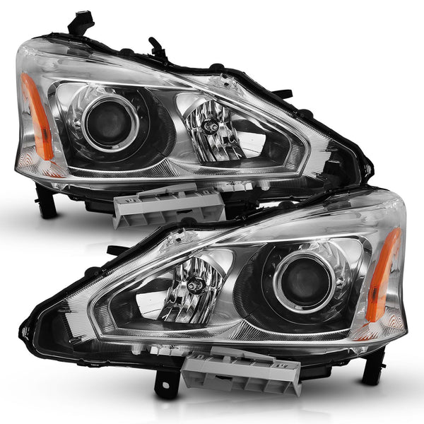 ANZO 2013-2015 Nissan Altima Projector Headlight Chrome Amber
