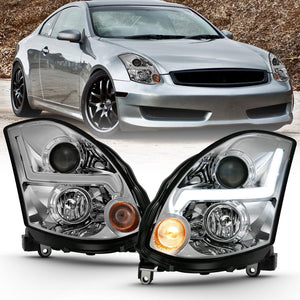 ANZO 2003-2007 Infiniti G35 Projector Headlight Plank Style Chrome (HID Compatible, No HID Kit )