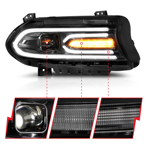 ANZO 2015 - 2022 Dodge Charger Projector Headlights Plank Style Black
