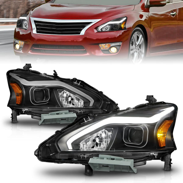 ANZO 2013 - 2015 Nissan Altima (w/o Factory HID Bulbs) Projector Headlights - w/ Light Bar Black Housing