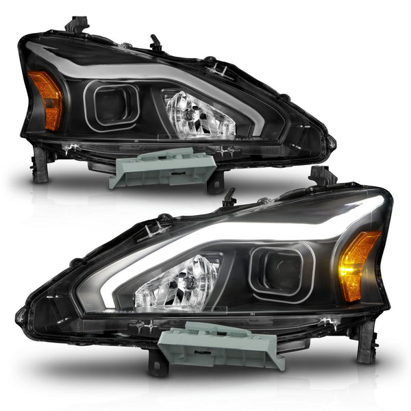 ANZO 2013 - 2015 Nissan Altima (w/o Factory HID Bulbs) Projector Headlights - w/ Light Bar Black Housing