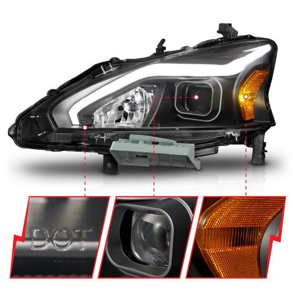 ANZO 2013 - 2015 Nissan Altima (w/o Factory HID Bulbs) Projector Headlights - w/ Light Bar Black Housing
