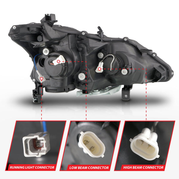 ANZO 2013 - 2015 Nissan Altima (w/o Factory HID Bulbs) Projector Headlights - w/ Light Bar Black Housing