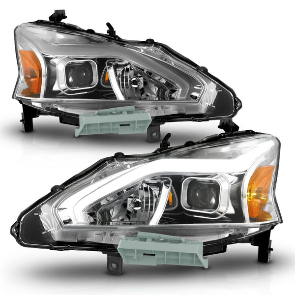 ANZO 2013 - 2015 Nissan Altima (w/o Factory HID Bulbs) Projector Headlights - w/ Light Bar Chrome Housing