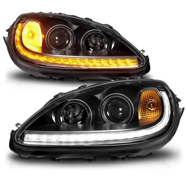 ANZO 2005 - 2013 Chevrolet Corvette C6 Projector Headlights w/switchback & Sequential LED - Black Amber