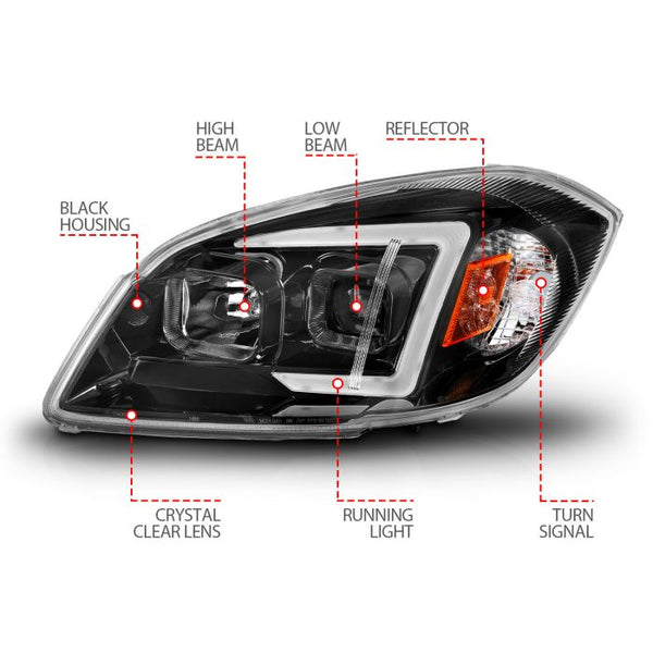 ANZO 2005 - 2010 Chevrolet Cobalt / 2007 - 2010 Pontiac G5 LED Projector Headlights w/ Seq Black Housing