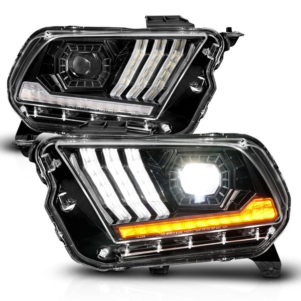 ANZO 2010 - 2014 Ford Mustang LED Projector Headlights w/Sequential Light Tube (NON HID Compatible)