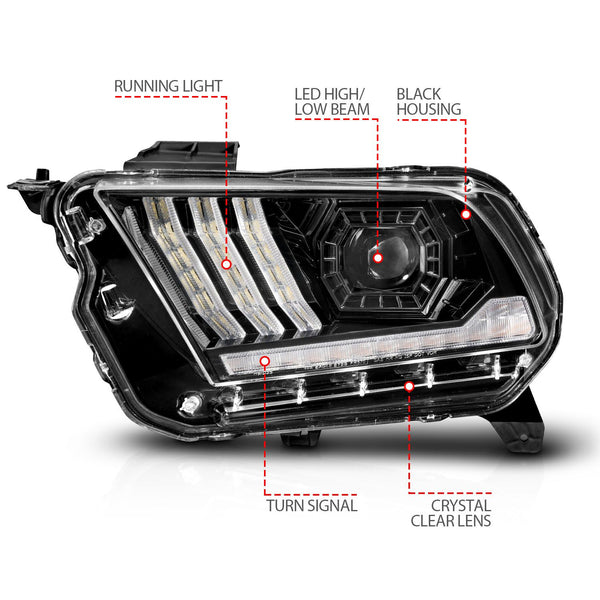 ANZO 2010 - 2014 Ford Mustang LED Projector Headlights w/Sequential Light Tube (NON HID Compatible)