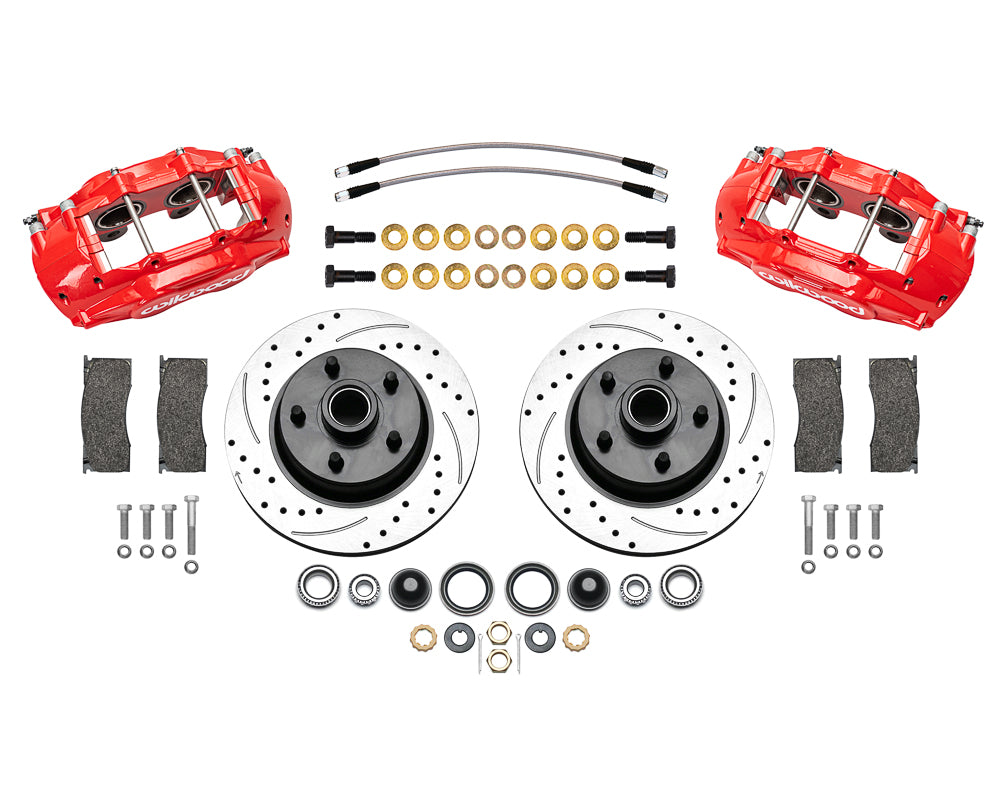 Wilwood 65-67 Ford Mustang D11 11.29 in. Brake Kit w/ Flex Lines - Drilled Rotors (Red)