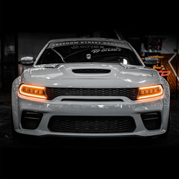 AlphaRex 2015 - 2023 Dodge Charger NOVA LED Headlights Alpha-Black w/Actv Light & Sequential Signal