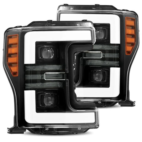 AlphaRex 2017- 2019 Ford Super Duty F250 / F350 / F450 / F550 PRO-Series Proj Headlights Plank Style Black w/Activ Light/Seq Signal