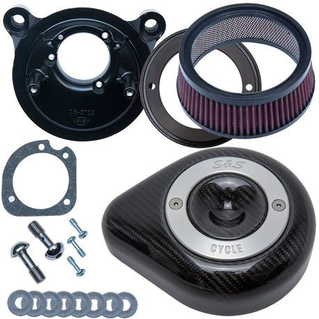 S&S Cycle Stealth Air Cleaner Kit with Carbon Fiber Cover for 2001-2015 fuel-injected Softail® models, 2004-2017 fuel-injected Dyna® models, and 2003-2007 fuel-injected Touring models