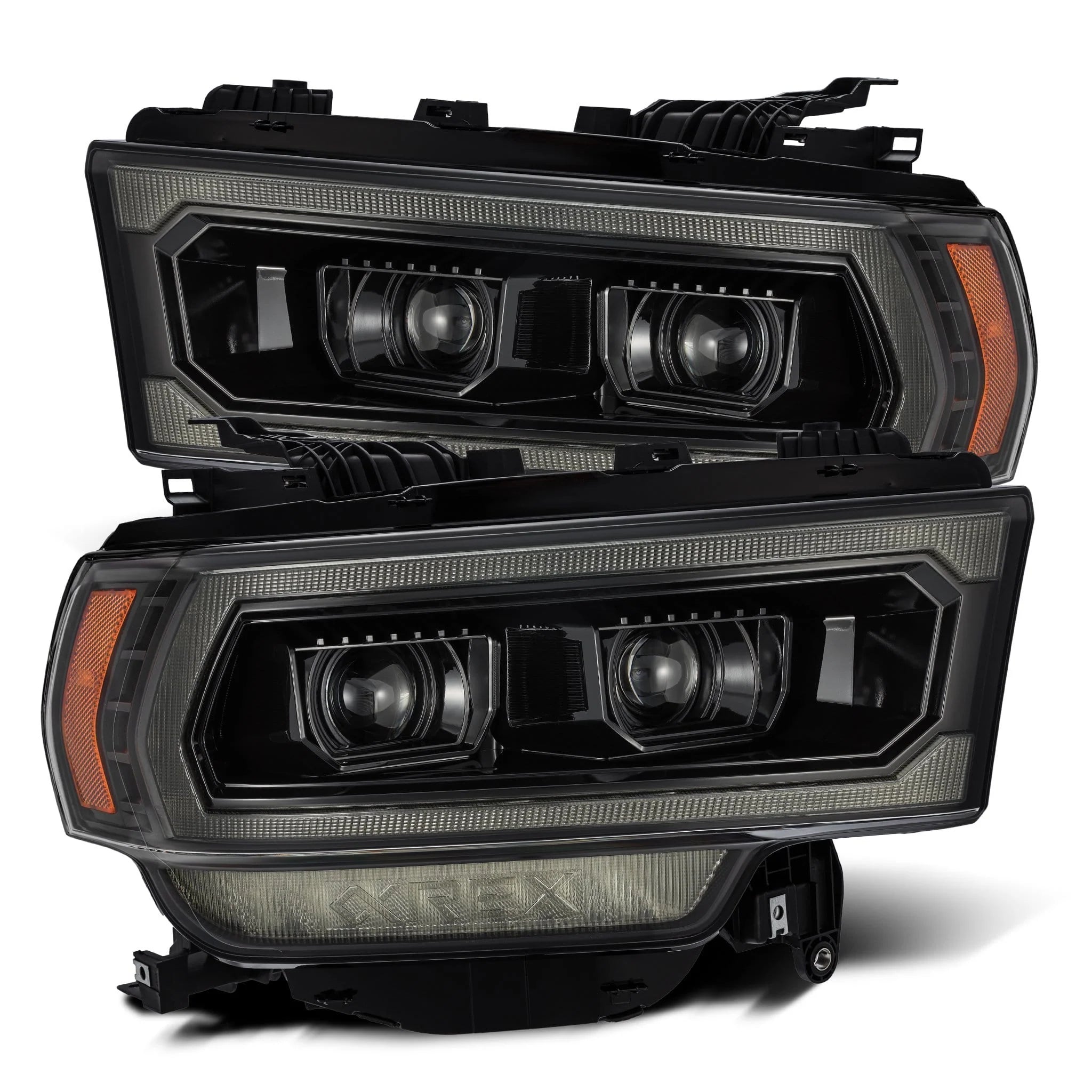 AlphaRex 2019 - 2024 Ram 2500 / 3500 / 4500 / 5500 LUXX LED Proj Headlights Plank Style Alpha Blk w/Activ Light/Seq Signal/DRL