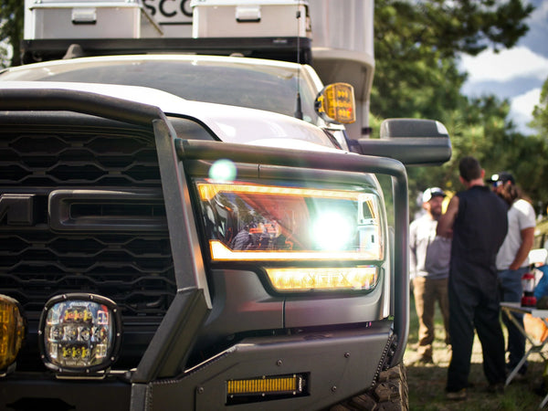 AlphaRex 2019 - 2024 Ram 2500 / 3500 / 4500 / 5500 LUXX LED Proj Headlights Plank Style Alpha Blk w/Activ Light/Seq Signal/DRL