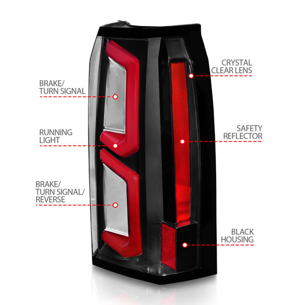 ANZO 2015-2020 Chevrolet Tahoe / Suburban LED Tail Lights w/ Light Bar Black Housing Clear Lens