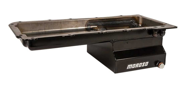 Moroso F Body GM LS Swap (w/Rear Sump & Two -10An Fittings) Wet Sump 7qt 6in Baffled Steel Oil Pan - Black
