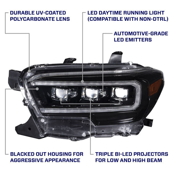 Form Lighting 2016-2023 Toyota Tacoma LED Projector Headlights with Selectable DRL Chrome (Pair)