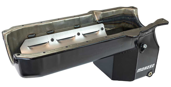 Moroso 1986+ Chevy S10 (w/SBC Swap) Drivers Side Dipstick Wet Sump 9.5in Deep 6.5 Qt Steel Oil Pan