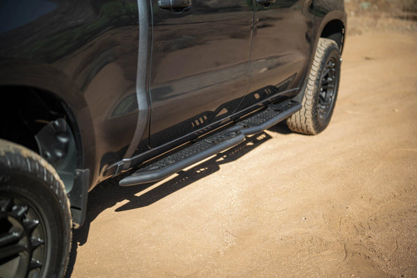 DV8 Offroad 2019 + GMC Sierra 1500 Crew Cab OE Plus Side Steps - Black Steel