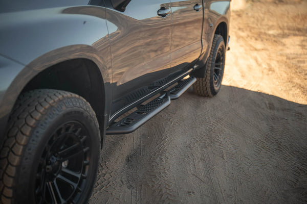 DV8 Offroad 2019 + GMC Sierra 1500 Crew Cab OE Plus Side Steps - Black Steel