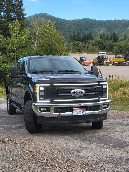 OLM Essential Series Headlight and DRL Grille 2pc Bundle - 2017-2019 Ford Super Duty F250 / F350