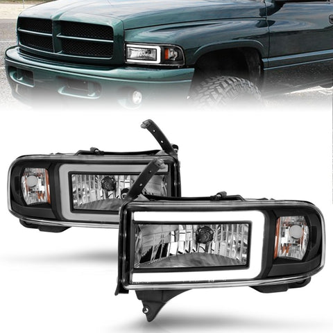 ANZO 1994 - 2001 Dodge RAM 1500 / Ram 2500 / 3500 1994 - 2002 Crystal Headlight - w/ Light Bar Black Housing