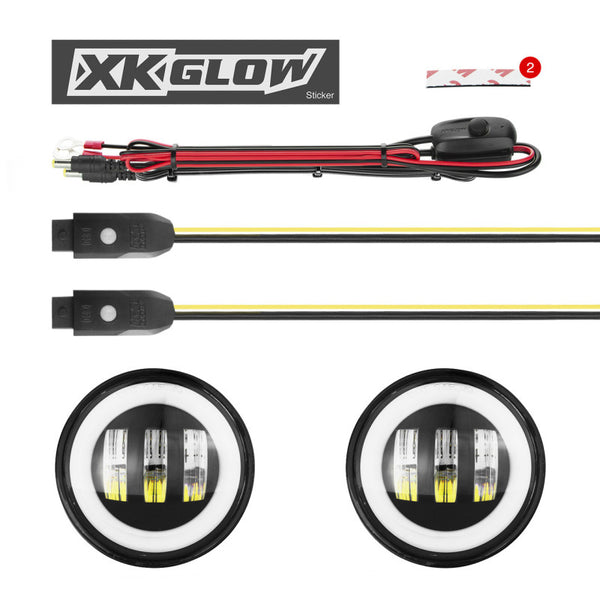 XK Glow 4In Wrangler JL Black RGB LED Fog Light XKchrome Bluetooth App Controlled Kit