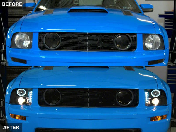 Raxiom 2005 - 2009 Ford Mustang Excluding GT500 LED Halo Projector Headlights- Blk Housing (Clear Lens)