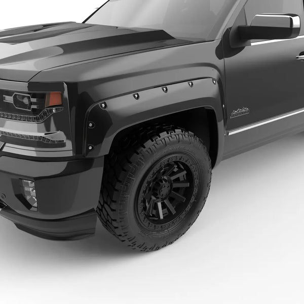 EGR 2014 - 2019 Chev 1500 / 2500 HD / 3500 HD Silverado 6-8ft Bed Bolt-On Look Color Match Fender Flares - Set - Black