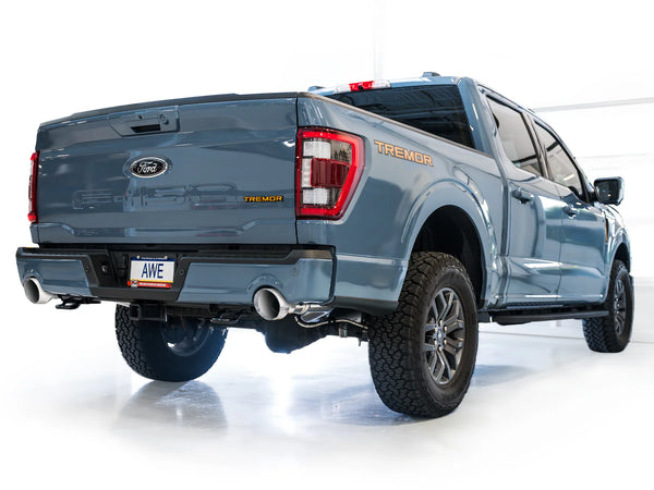 AWE Tuning 2021+ Ford F150 Tremor w/ Bumper Cutouts 0FG Non-Resonated Catback w/ Chrome Silver Tips