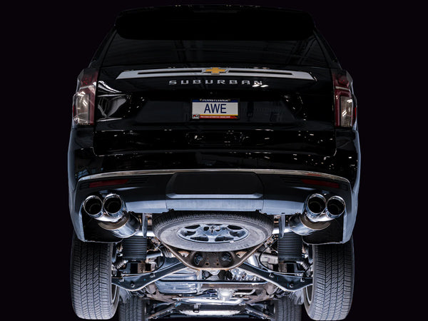 AWE 2021+ Chevy Suburban/GM Yukon XL 6.2L 0FG Edition Cat Back Exhaust - Quad Chrome Silver Tips