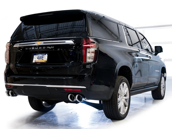 AWE 2021+ Chevy Tahoe/GM Yukon 6.2L 0FG Edition Cat Back Exhaust - Quad Chrome Silver Tips