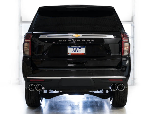 AWE 2021+ Chevy Tahoe/GM Yukon 6.2L 0FG Edition Cat Back Exhaust - Quad Chrome Silver Tips
