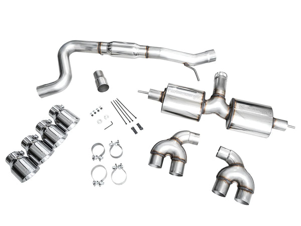 AWE 2022 + MK8 Volkswagen Golf R 3in Touring Edition Quad Exhaust - Chrome Silver Tips