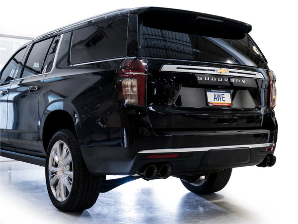 AWE 2021+ Chevy Suburban/GM Yukon XL 6.2L 0FG Edition Cat Back Exhaust - Quad Diamond Chrome Tips