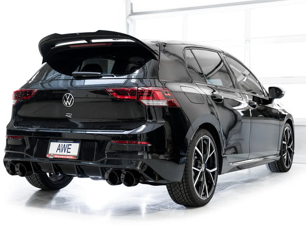 AWE 2022 + MK8 Volkswagen Golf R 3in Touring Edition Quad Exhaust - Diamond Black Tips