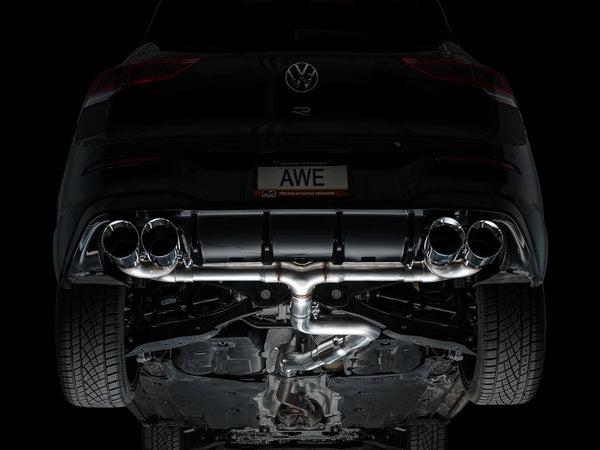 AWE 2022 + MK8 Volkswagen Golf R 3in Track Edition Quad Exhaust - Chrome Silver Tips