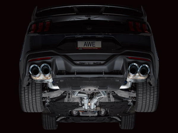 AWE 2024 + Ford Mustang Dark Horse S650 RWD SwitchPath Catback Exhaust w/ Quad Chrome Silver Tips