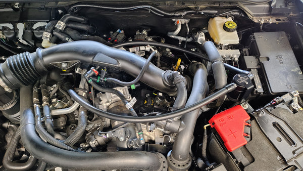 J&L 2024 + Ford Ranger Raptor 3.0L PCV Side Oil Separator - Black / Clear Anodized