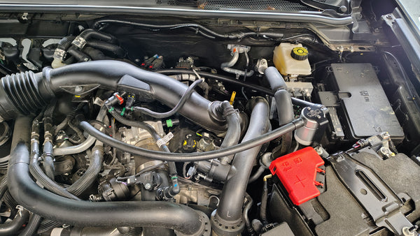 J&L 2024 + Ford Ranger Raptor 3.0L PCV Side Oil Separator - Black / Clear Anodized