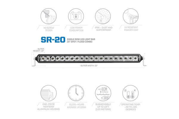 Pro Comp Motorsports Series Single Row Light Bar: 20" / White / Combo Beam
