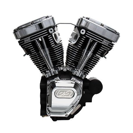 S&S Cycle T124 T-Series Long Block High Compression Engine for Harley Davidson 2007-Up Touring Models - Wrinkle Black