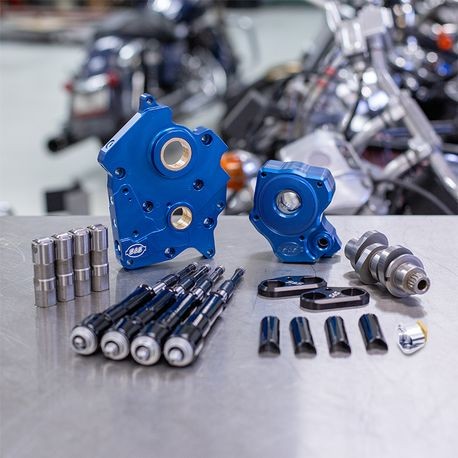 S&S Cycle 2017+ Harley Davidson Oil Cooled M8 Models Chain Drive 475C Cam Chest Kit w/ Black Pushrod Tubes