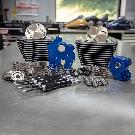 S&S Cycle Power Package - 124" CI Oil Cooled, Gear Drive with Highlighted Fins and Black Pushrod tubes for 107" Harley Davidson M8