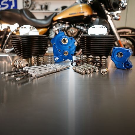 S&S Cycle Power Package - 128 CI Oil Cooled, Chain Drive, w/ Non-Highlighted Fins and Chrome Pushrod Tubes, Wrinkle Black, Harley Davidson 2017 + M8 114" Models